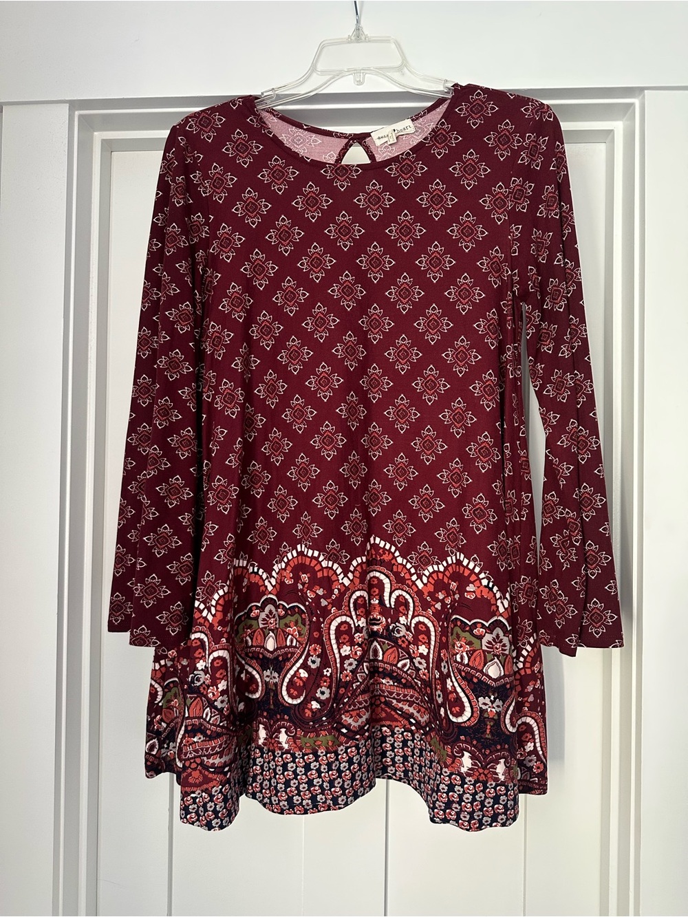 Derek Heart Burgundy Paisley Long-Sleeve Dress
